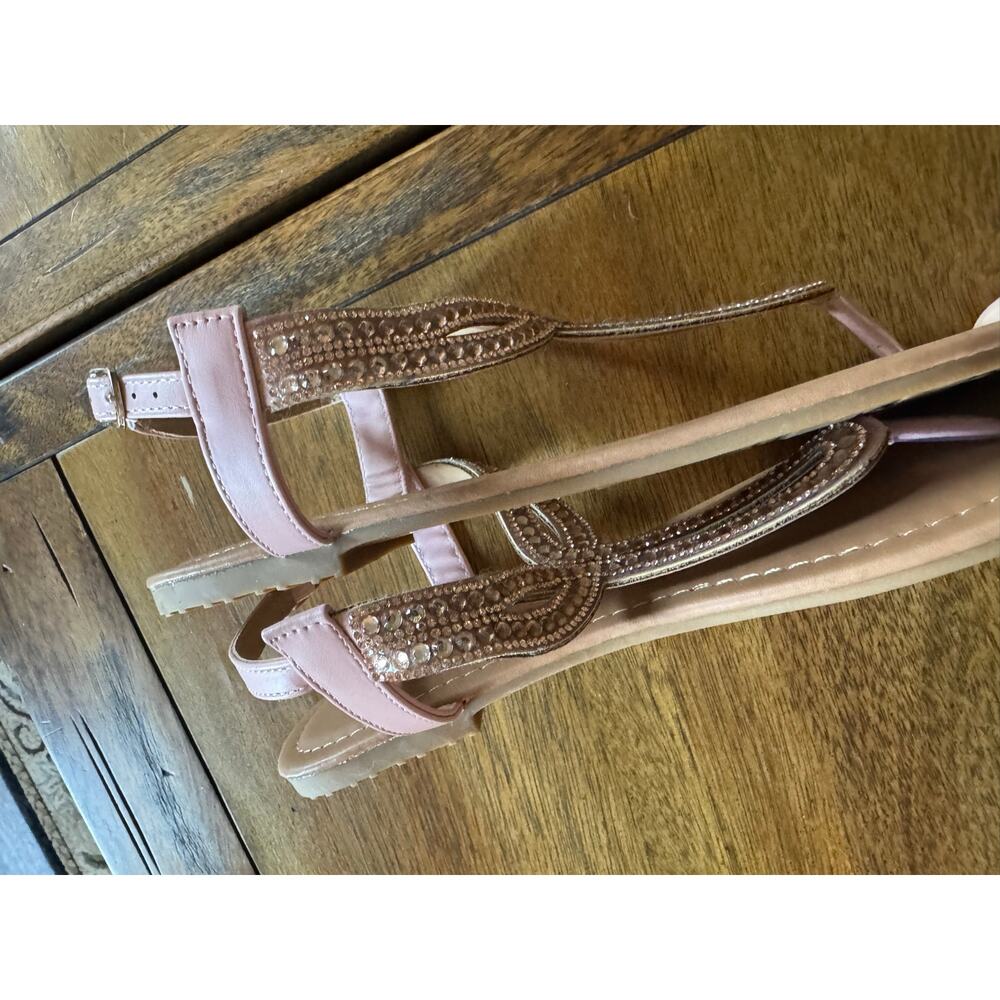 Jessica Carlyle Rose Gold Rhinestone Flat Sandals Women’s Size 10 - Picture 7 of 8